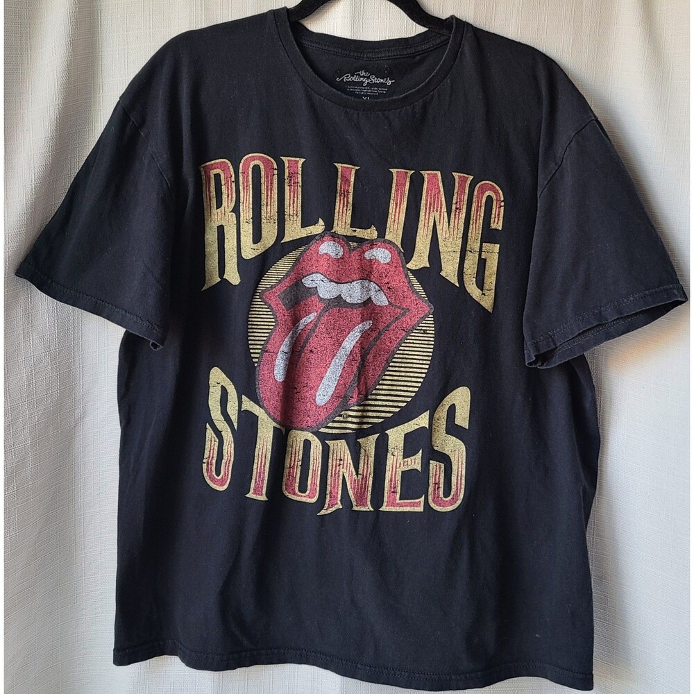 Vintage Rolling Stones Tongue Logo Band T Shirt Black Mens XL Rock Tee CLEAN!